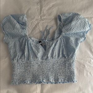 H&M Blue Smocked Cap Sleeve Blouse